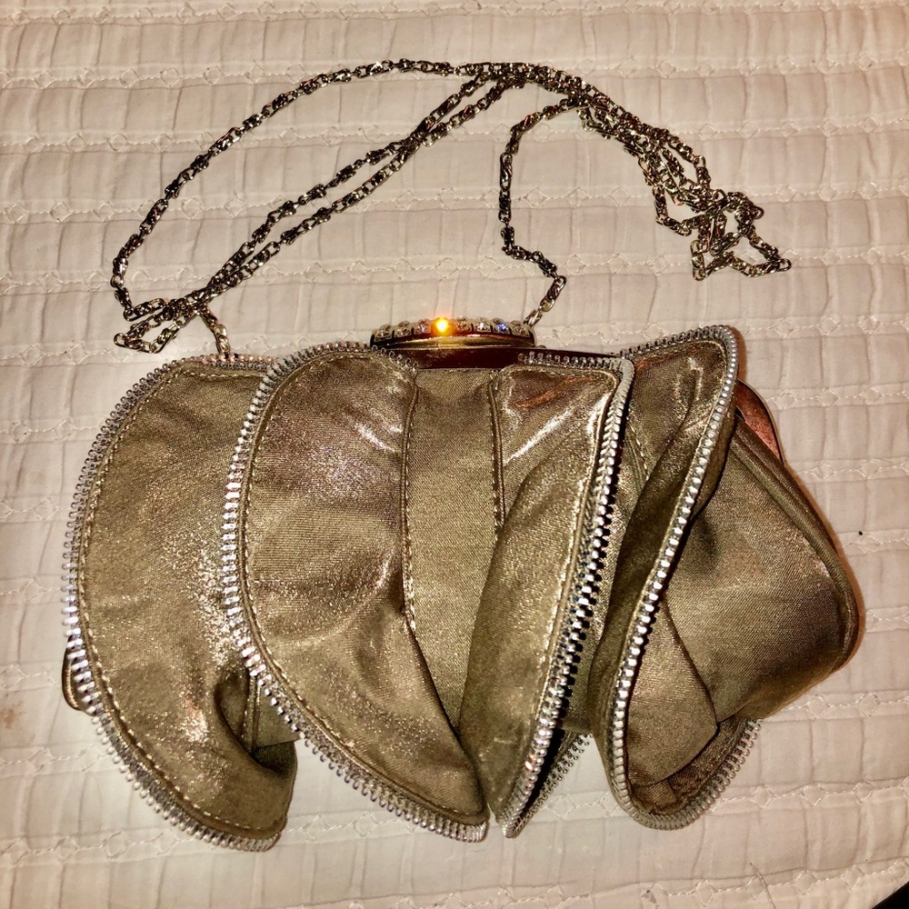 Gorgeous taupe party bag with rhinestone